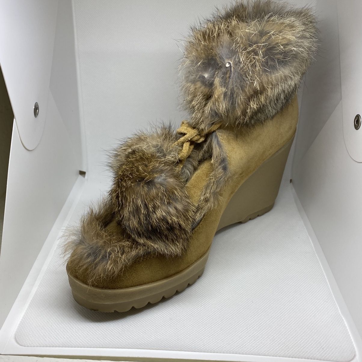 COACH "Kataya" Suede & Fur Wedge Booties