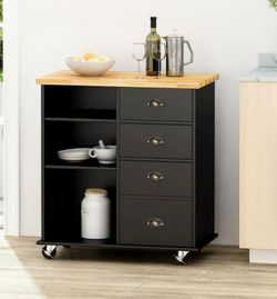 Modern Wood Top Rolling Kitchen Island Cart