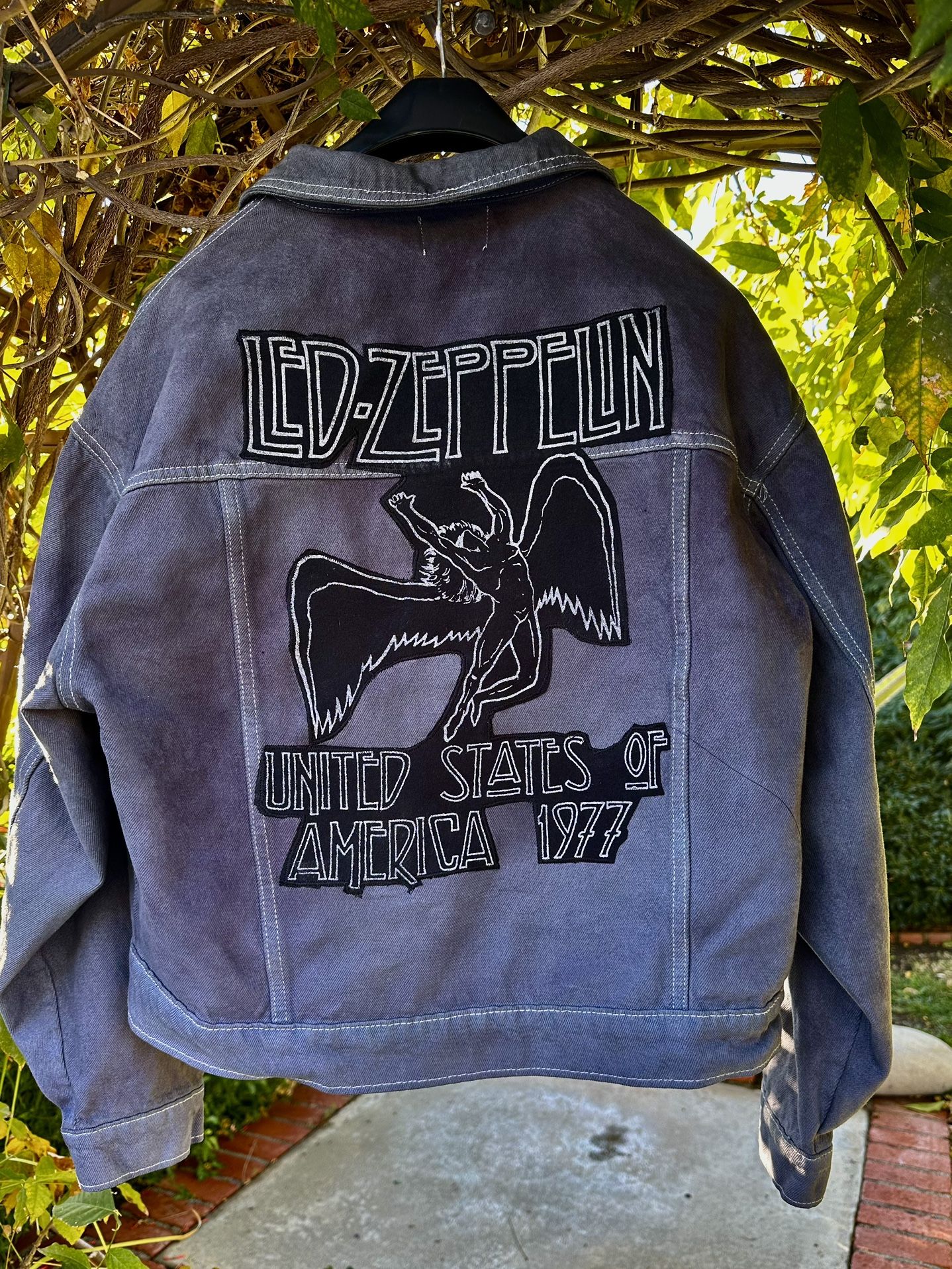 Men's Vintage 1977 LED-Zeppelin Jean Jacket XL Gray