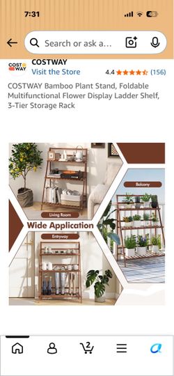 New Costway Bamboo 3-Tier Foldable Ladder Shelf