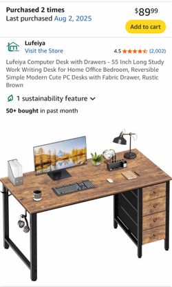 Sleek Work Desk for Cheap — Lufeiya Computer Desk with Drawers (originally $89 - can include desk chair and lamp)