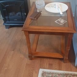 Three Matching Wood And Glass Coffee And End Tables