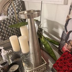 Large Candle Holder Silver  Vase