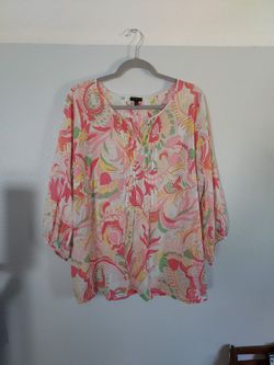 TALBOTS Women's V Neck Floral Cotton Lightweight Top Blouse Plus Size 2X