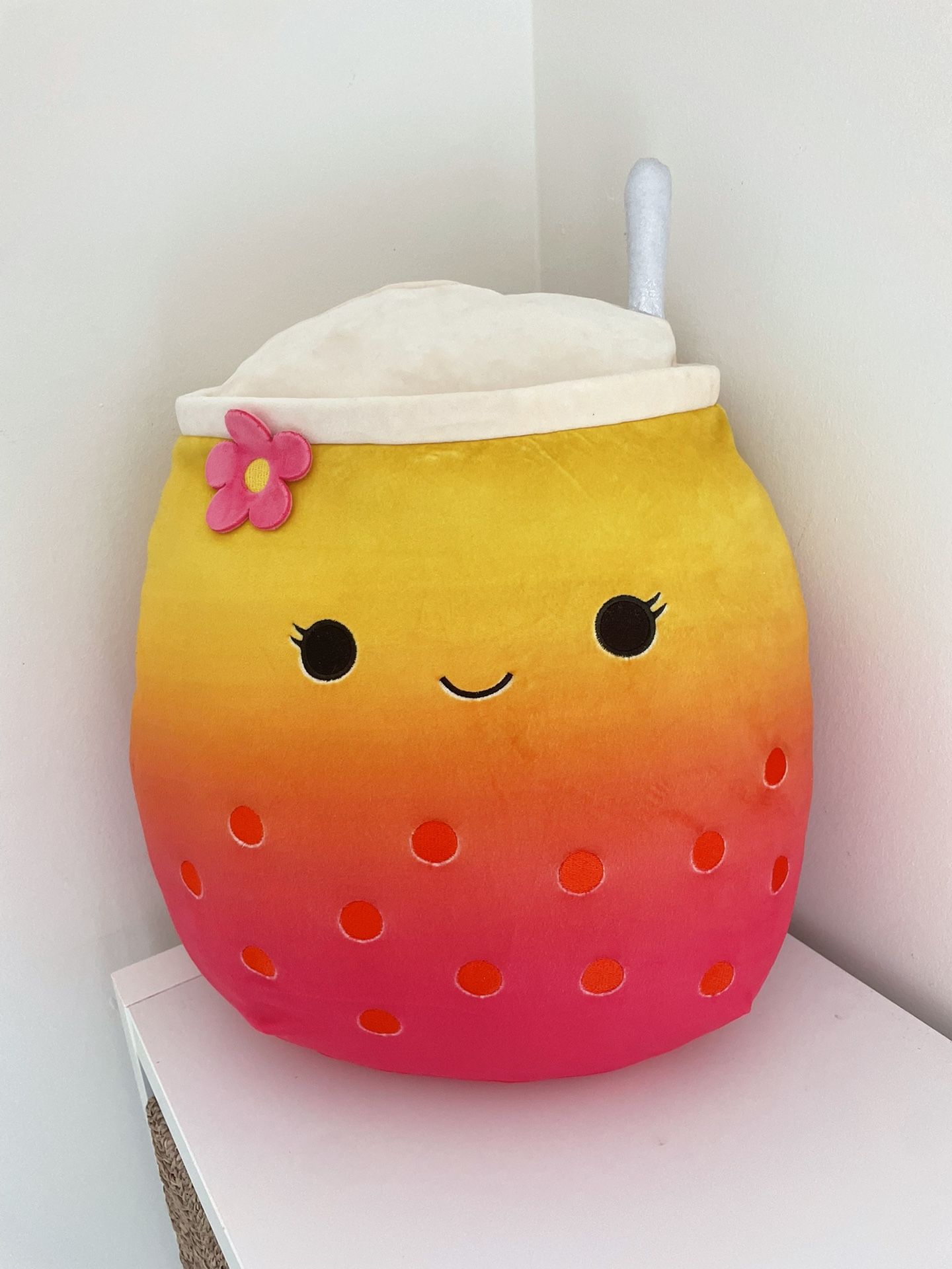 Squishmallow Bergit the Pink And Orange Ombre Boba Tea Plush Toy