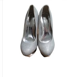 Womens Bertinni Glitter Silver Mirrored Platform High Heels 