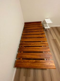 Japanese EMOOR Solid Wood Slatted Twin Bed Frame + Tatami Mat Set