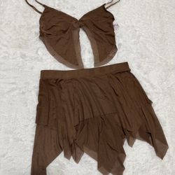 New 1xl brown fairy skirt top festival boho rave sheer outfit mesh short mini