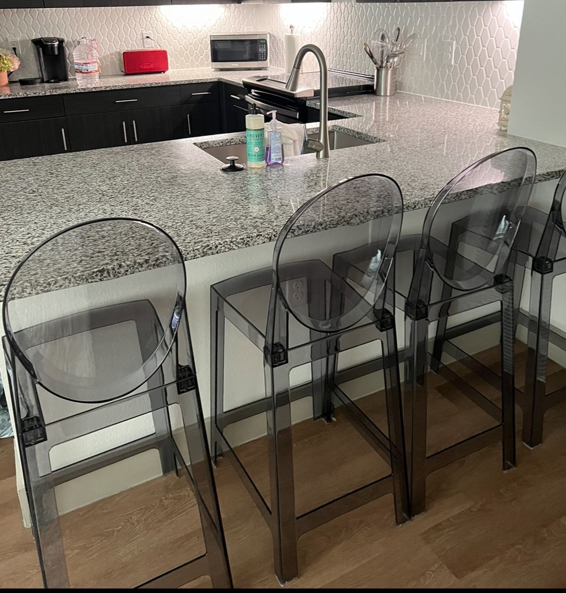 4..Smoke Counter Height Ghost Chairs