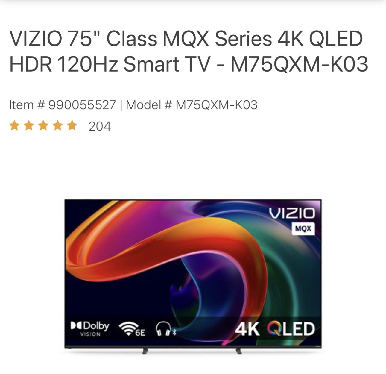 VIZIO 75" Class MQX Series 4K QLED HDR 120Hz Smart TV - M75QXM-K03