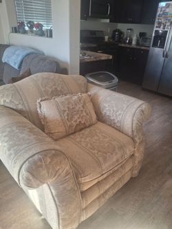 Beige Large Chair & Blue Recliner