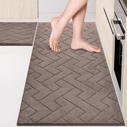 Dark brown  Machine Washable Kitchen Rugs Set (24" x 36"+24" x 60"), Non-Slip Kitchen Runner Rugs Mats for Floor, Absorbent Comfort Standing Mats for