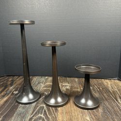 Creat A D Barrel Set Of 3 Bronze Metal Candle Holders