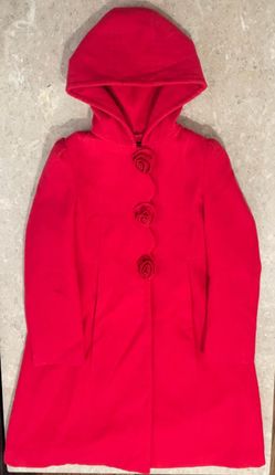 Girls XL (16) Red Hooded Coat with Rose Buttons