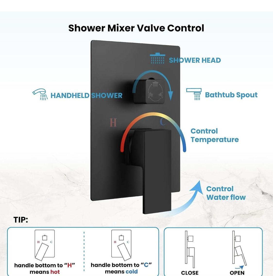 Topshower 12" Bathroom Rainfall Shower System – Square Combo Set With Mixer Valve