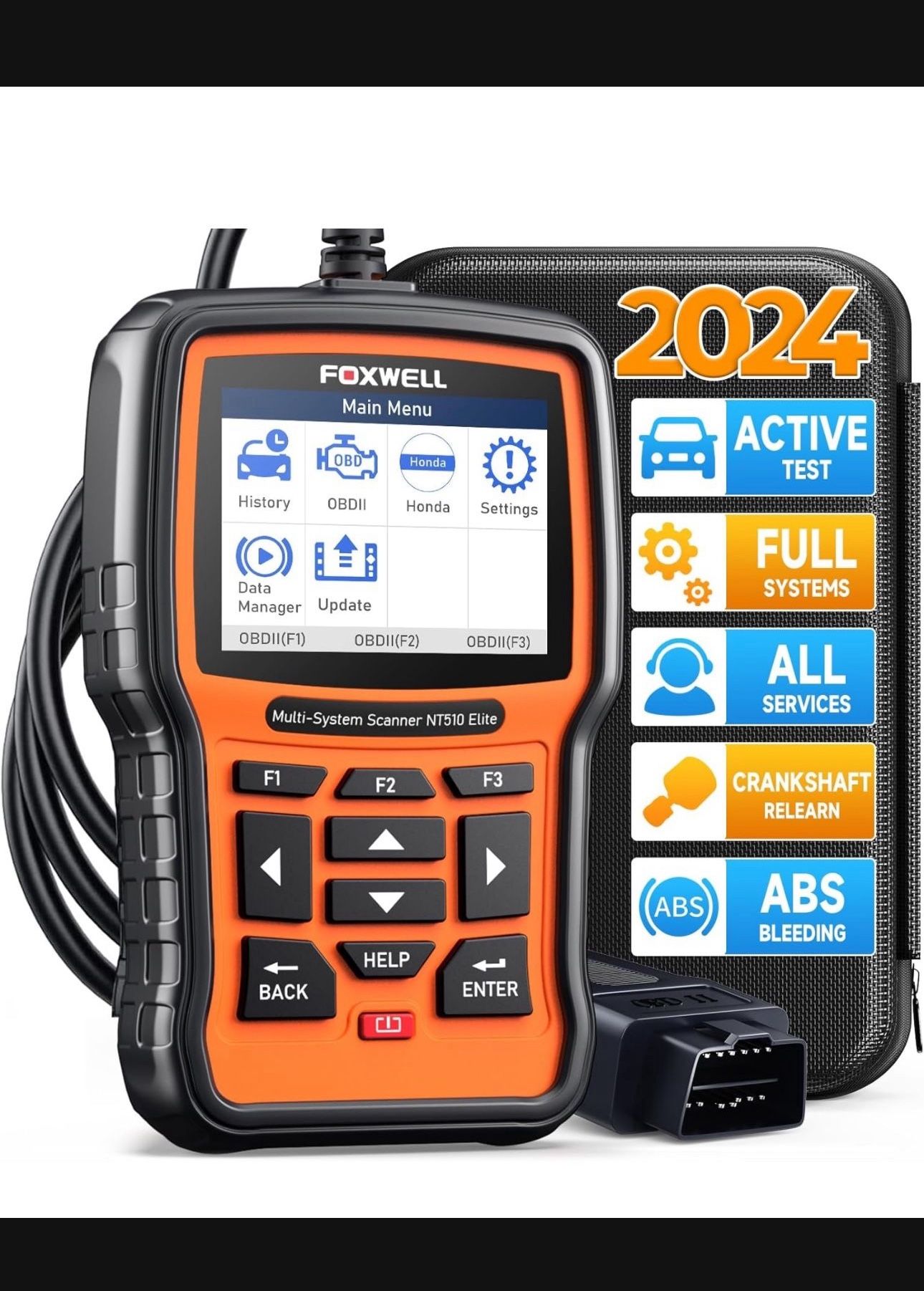 FOXWELL NT510 Elite fit for Honda/Acura Diagnostic Scanner, Full System OBD2 Scan Tool Car Code Reader, Bi-Directional Control All Service ABS Bleed C