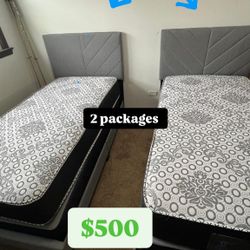 TWO Twin Package Deal 🚨 Includes Both Frames, Mattress & Boxspring Only $500 🚨 Ready For Delivery 🚚 