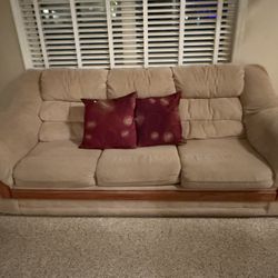 Three Seat Beige Couch W/ Pull Out Bed! 