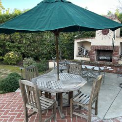 Teak Table And Chairs And Umbrella 