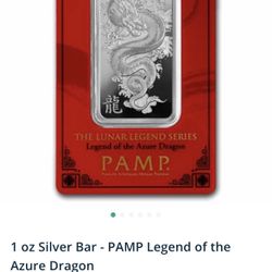 1Oz Silver Bar PAMP Azure Dragon OPEN Assay