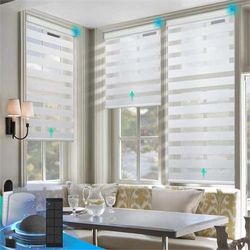 Motorized Zebra Blinds, Solar Powered Dual Layer Automatic Shades with Remote Control, Rechargeable Smart Blinds Horizontal Wireless Electric Shades f