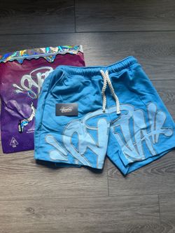 Blue Graffiti Print Fleece Shorts