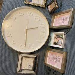 Clock And 6 Assorted Picture Frames 