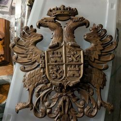 Vintage Hand Carved Wood City of Toledo Spain Coat of Arms Wall Plaque 20"