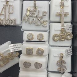 Real Diamond Earrings 10K Screw Back Diamond Pendant 10 KT 