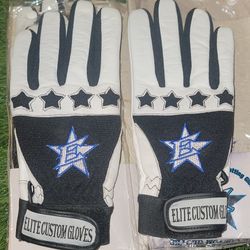 Brand New Elite Custom Baseball Batting Gloves Genuine Leather Blue White Black Men Sizes Small,  Medium