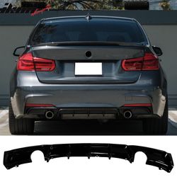 Fits 2012-2018 BMW 3 Series F30 F31 Gloss Black Rear Diffuser Lip Dual Side Exhaust