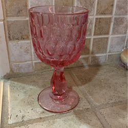 Vintage Fenton Thumbprint Colonial pink glass goblet