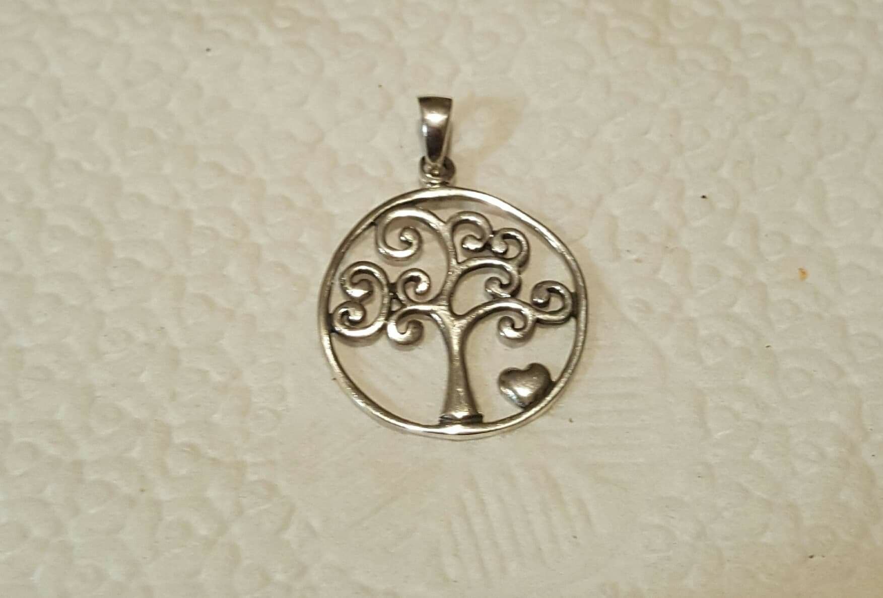 Genuine 1.2 Inch .925 Solid Sterling Silver Tree Of Life Heart Pendant.