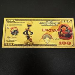24k Gold Foil Plated Peakley Lilo and Stitch Banknote