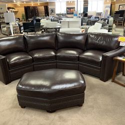 Brown Genuine Leather Sectional w/Ottoman, Dropped Down From $4,500 To $$2,850