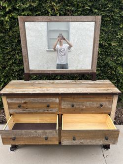 Rustic Farmhouse 6-Drawer Dresser with Matching Mirror/Long Dresser/Double Dresser