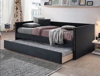 🪙 Day Bed Twin-Twin, Sadie Black Fabric,