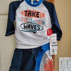 Toddler Boys Swim Rash Guard Set- Size 3T - UPF 50