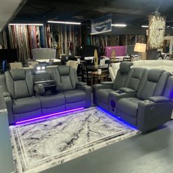 Power recliners Has storage in armrests Bluetooth and wireless charger for phones