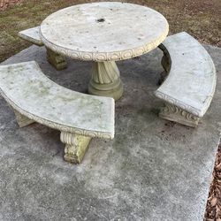Outdoor Cement Table w/3 Benches