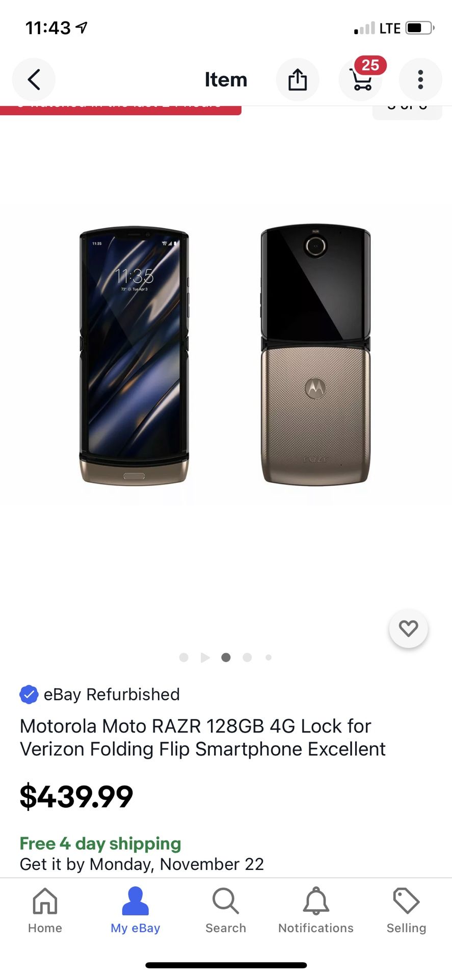 Motorola Moto RAZR 128GB 4G Lock for Verizon Folding Flip Smartphone Excellent