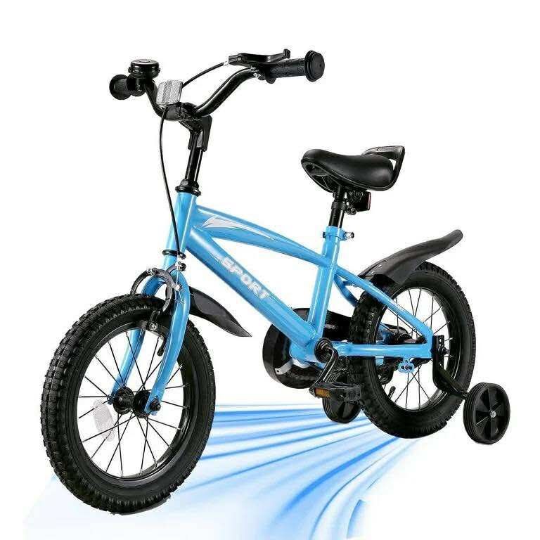 14 Inch Kids Bike Girls and Boys Blue Bike with Removable Training Wheels