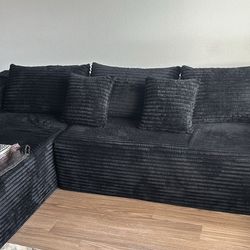 Modern Black Corduroy Sectional Sofa