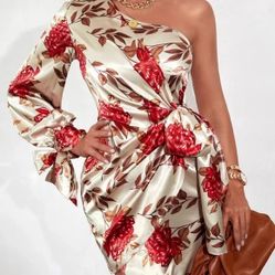 One Shoulder Dress V-neck 