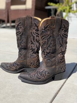 Corral Distressed Leather Sequin Inlay Cowboy Boots Size 7 Womens