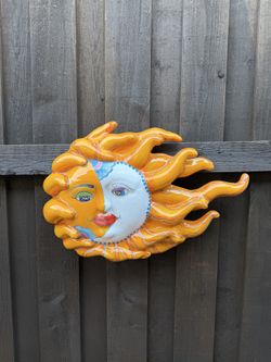 Mexican Talavera Sun-Moon Wall Décor, Pottery, Clay Pot, Planter .