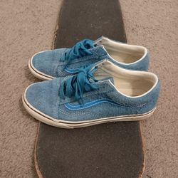 Vans Old Skool Baby Blue Pig Suede White Leather Interior 7.5