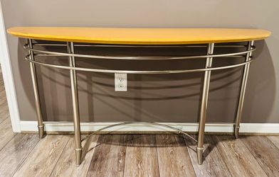 Thomasville Demilune Console Table Wood Top Metal Base