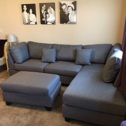 New grey linen sofa sectional