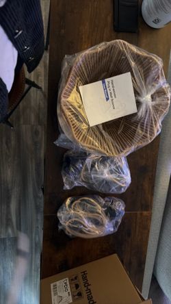Boho Rattan Hanging Pendant Lights (Set of 2) – New, Never Used